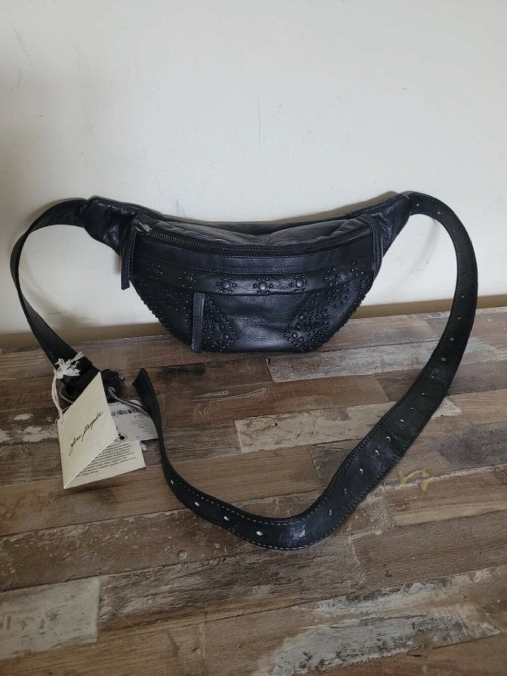 Free People NWT Leather Black Studded Belt Fanny Bag New with tag.